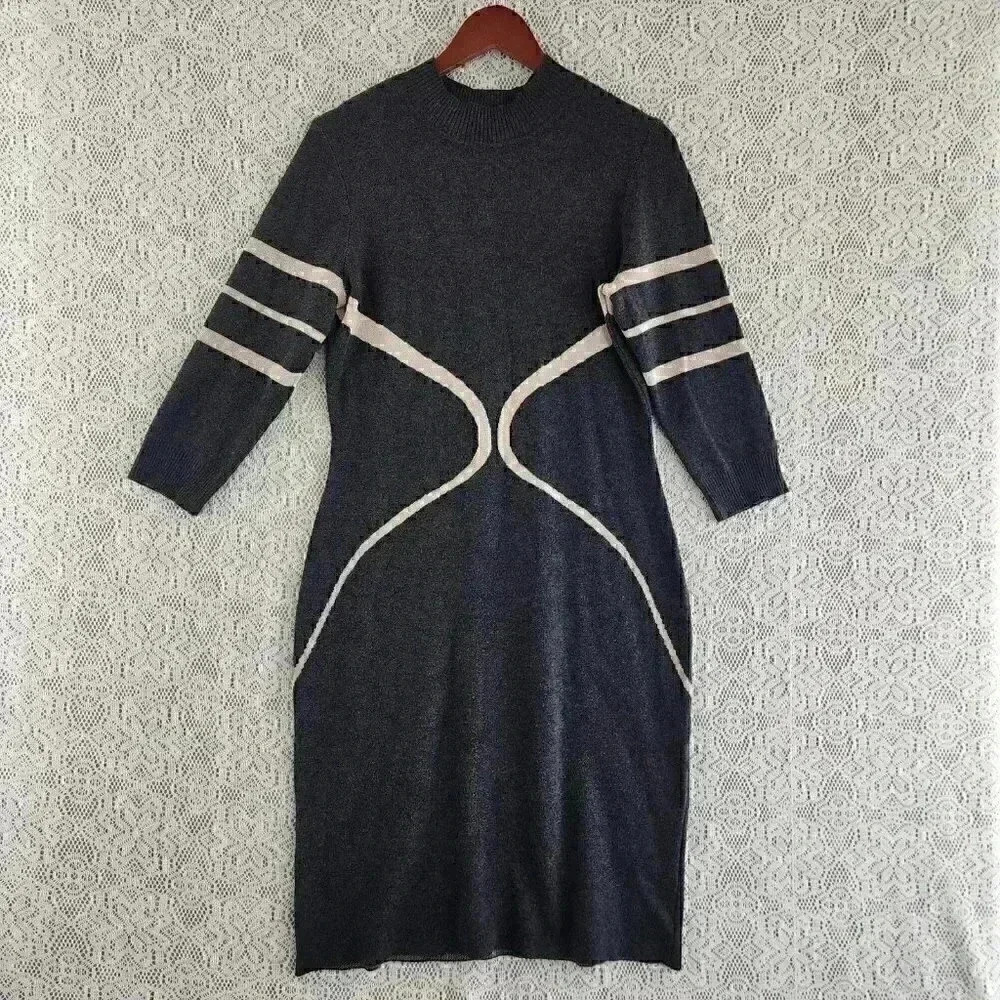 Danny & Nicole Charcoal and Cream Midi Dress